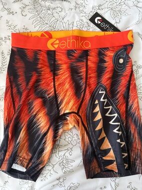 ethika Orange and Black Shark-Graphic Boxer Briefs